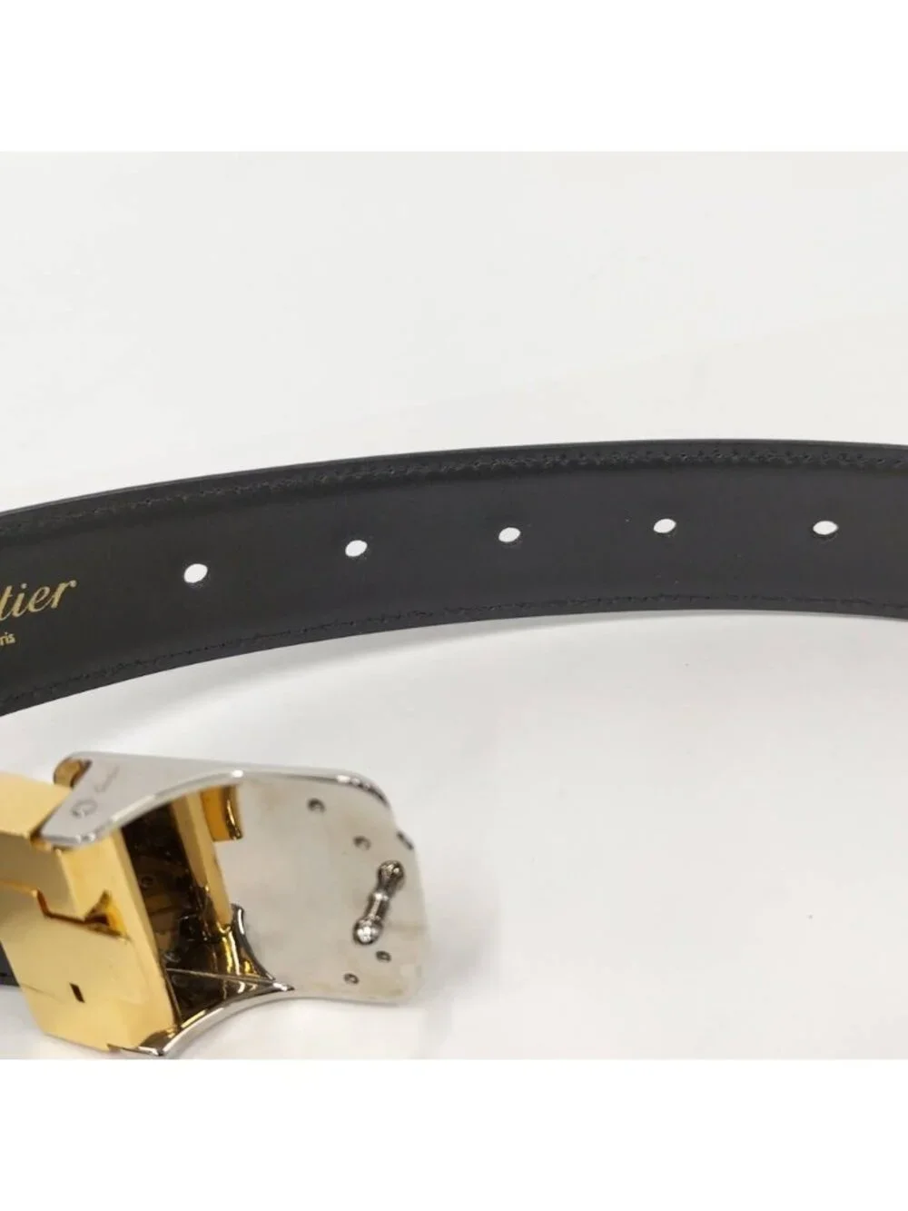 Cartier Belt Santos Leather Black Gold Silver